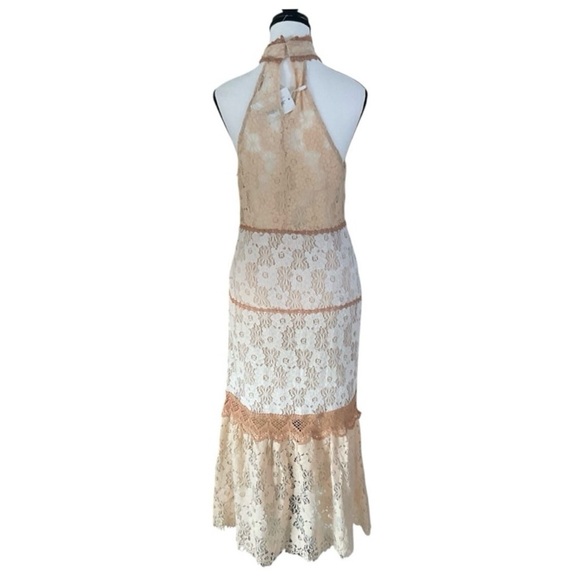 Foxiedox Lace Halter Midi Dress Tan White M Anthropologie NWT - Picture 3 of 11